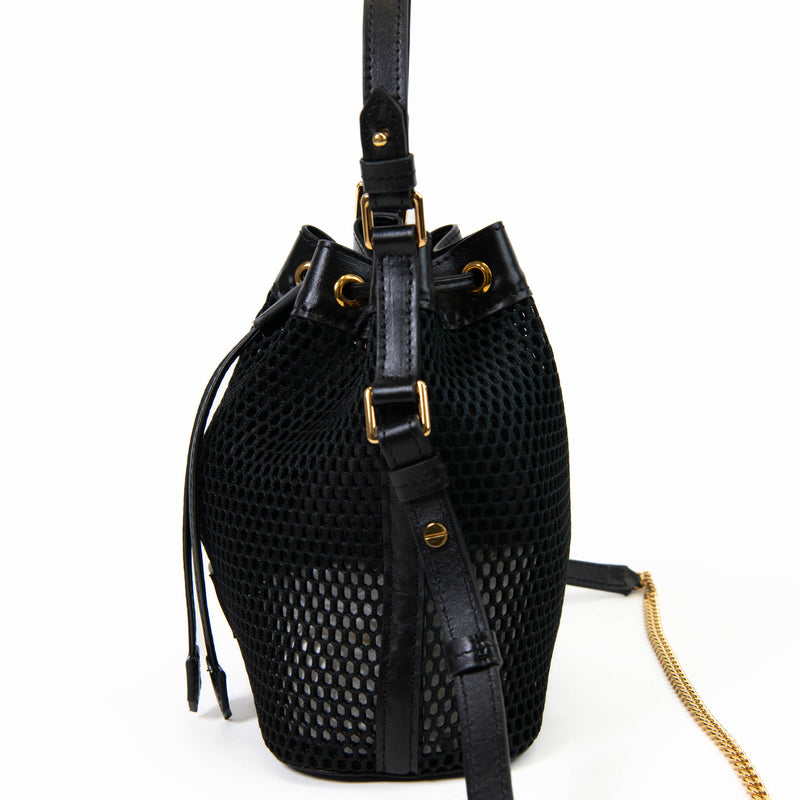 Tom Ford Black Mesh Logo-Patch Disco Bucket Bag