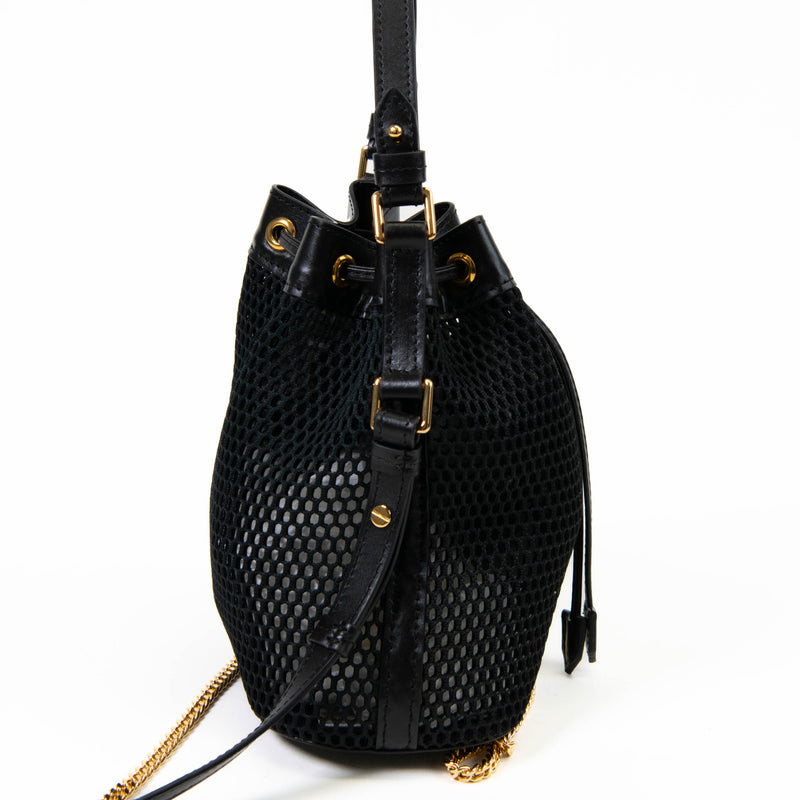 Tom Ford Black Mesh Logo-Patch Disco Bucket Bag