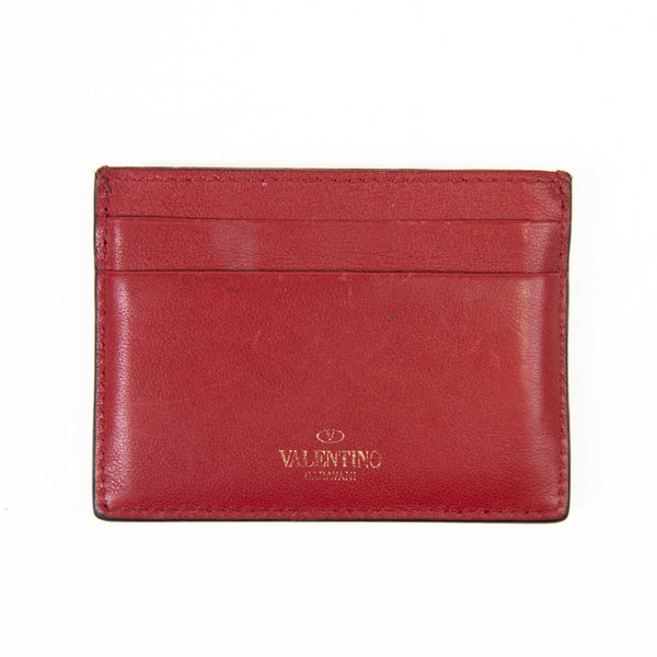 Valentino Red Leather Rockstud Card Holder