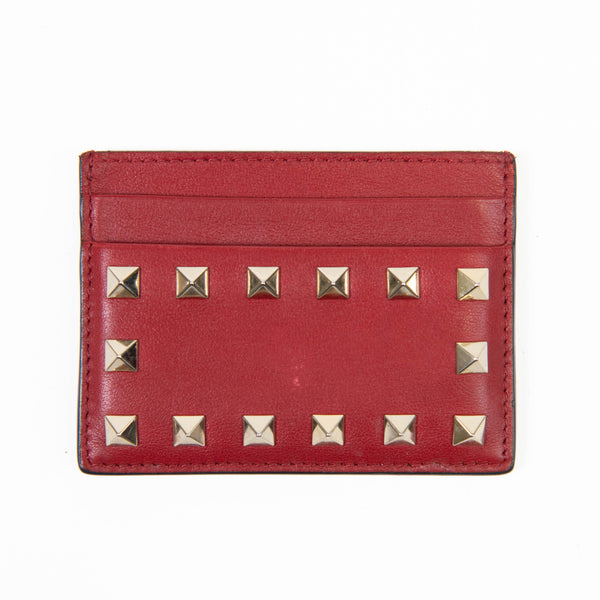 Valentino Red Leather Rockstud Card Holder