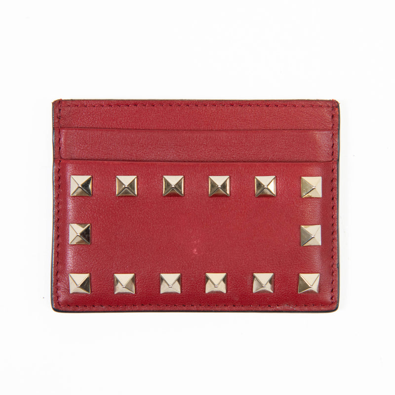 Valentino Red Leather Rockstud Card Holder