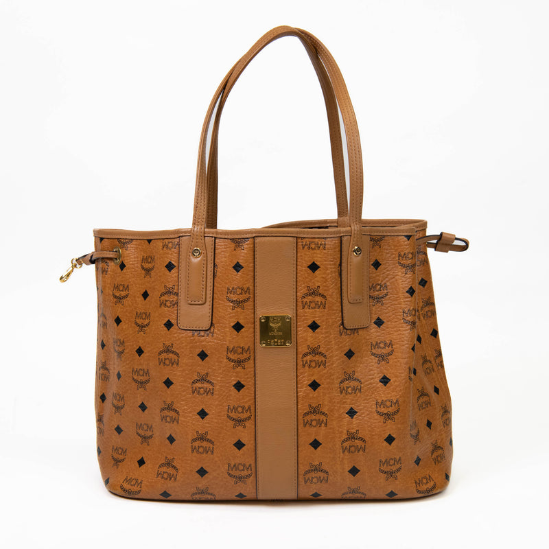 MCM Cognac Visetos Canvas Medium Liz Reversible Shopper Tote