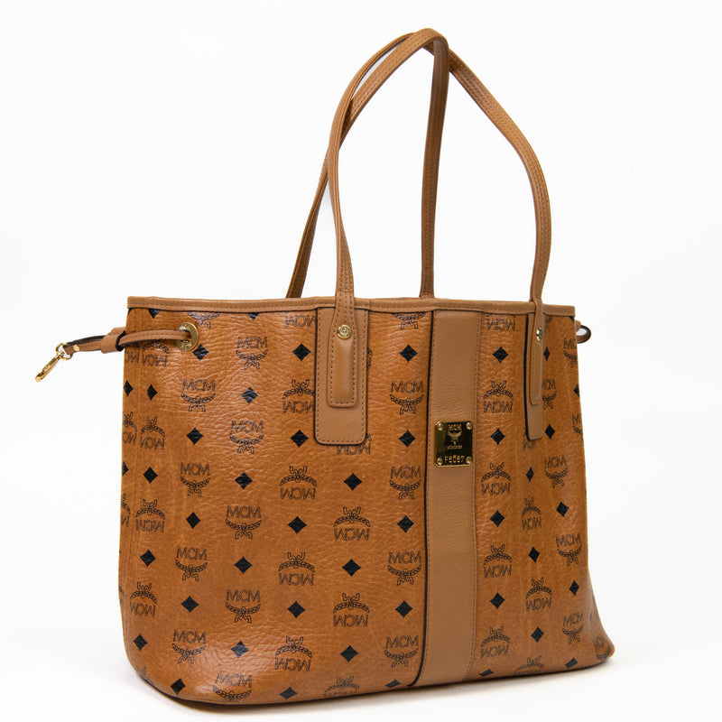 MCM Cognac Visetos Canvas Medium Liz Reversible Shopper Tote