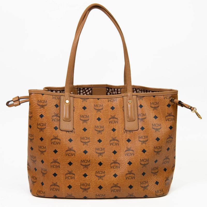 MCM Cognac Visetos Canvas Medium Liz Reversible Shopper Tote