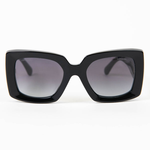 Chanel Black Acetate Rectangle Sunglasses 5435