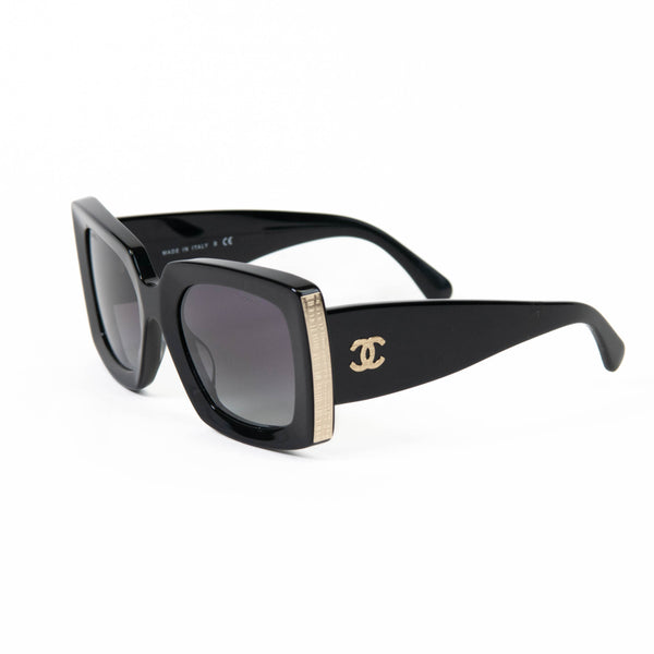 Chanel Black Acetate Rectangle Sunglasses 5435