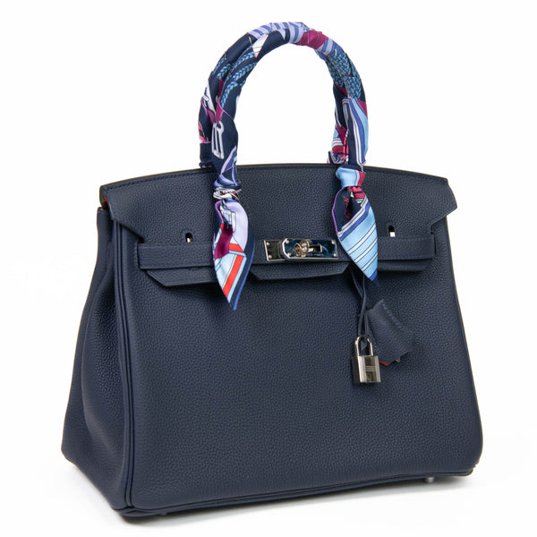 Hermès Birkin 30 Verso Blue Nuit and Orange Poppy Togo Palladium Hardware