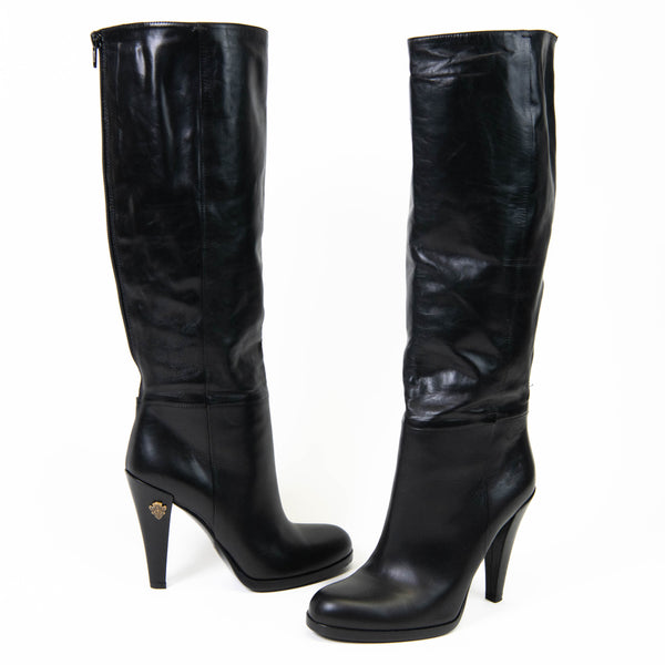 Gucci Black Leather Knee High Boots Size 6.5