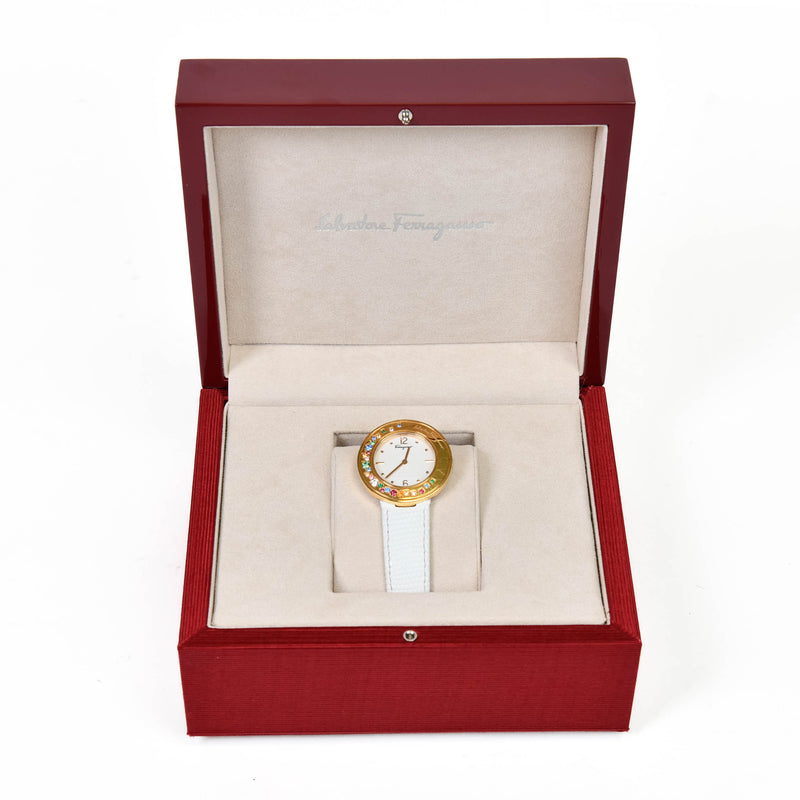 Salvatore Ferragamo Women's FF5900015 Gancino Sparkling Analog Display Quartz White Watch