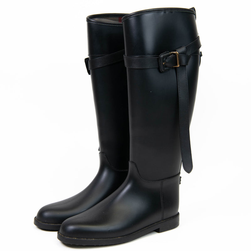 Burberry Black Rubber Belted Roscoe Riding Rain Boots 40