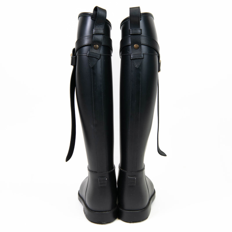 Burberry Black Rubber Belted Roscoe Riding Rain Boots 40