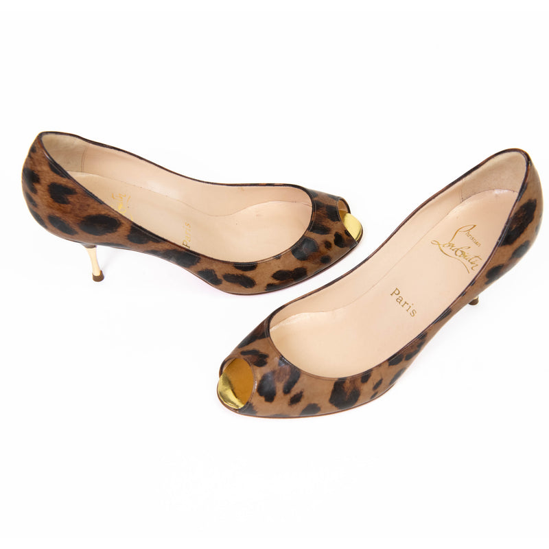 Christian Louboutin Yoyospina 100 mm Heel Printed Leopard Print Pumps Size 37.5