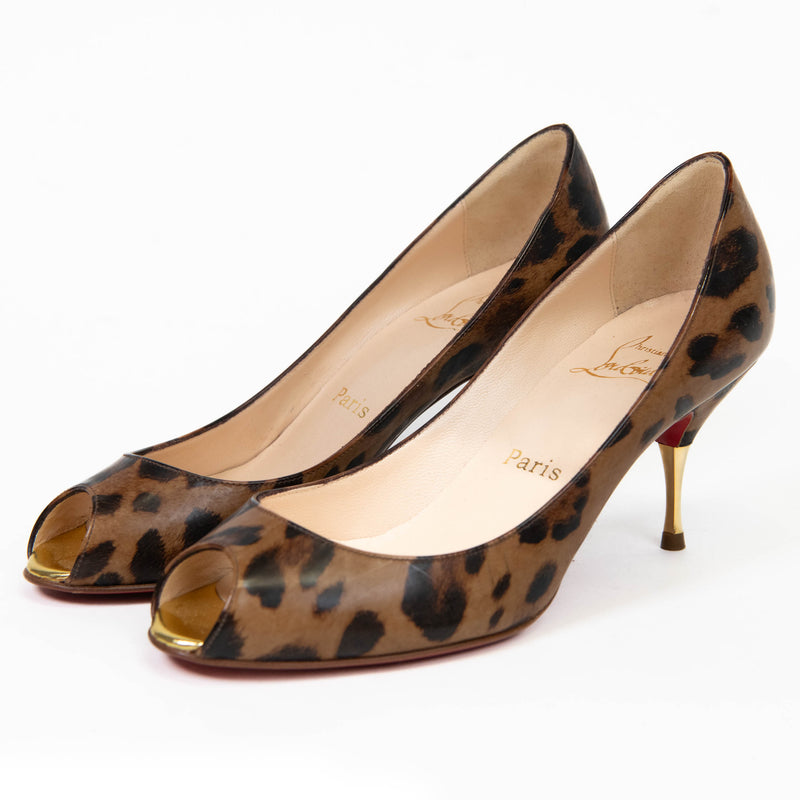 Christian Louboutin Yoyospina 100 mm Heel Printed Leopard Print Pumps Size 37.5