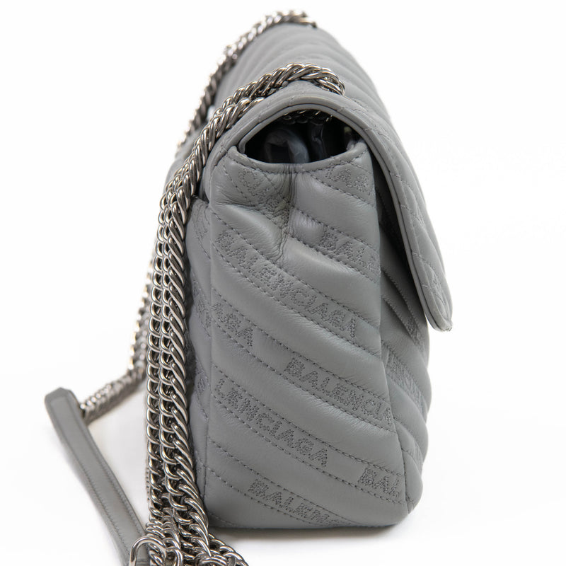 Balenciaga Grey  Calfskin Logo Matelasse S BB Round Shoulder Bag