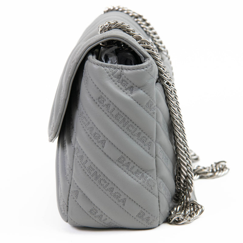 Balenciaga Grey  Calfskin Logo Matelasse S BB Round Shoulder Bag