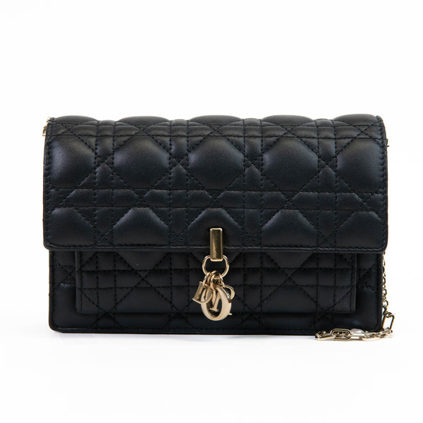 Christian Dior Black Lambskin Cannage Miss Dior Chain Pouch