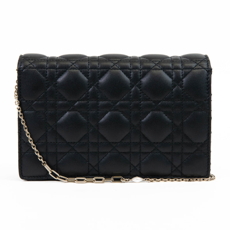 Christian Dior Black Lambskin Cannage Miss Dior Chain Pouch