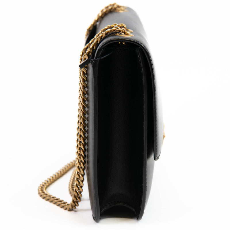 Saint Laurent Black Box Calfskin Tuc Chain Shoulder Bag