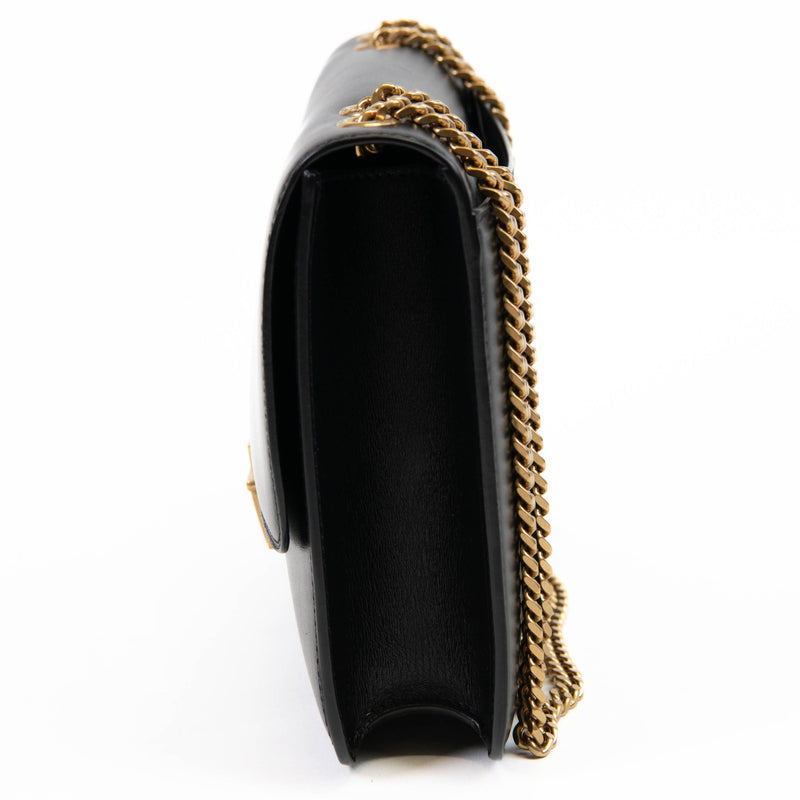 Saint Laurent Black Box Calfskin Tuc Chain Shoulder Bag