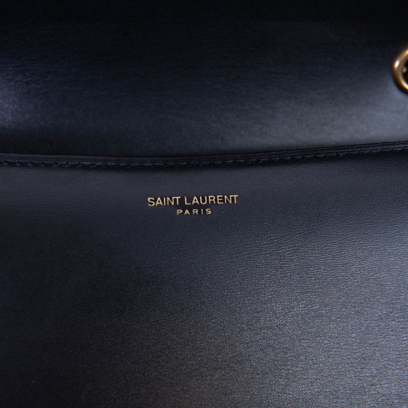 Saint Laurent Black Box Calfskin Tuc Chain Shoulder Bag