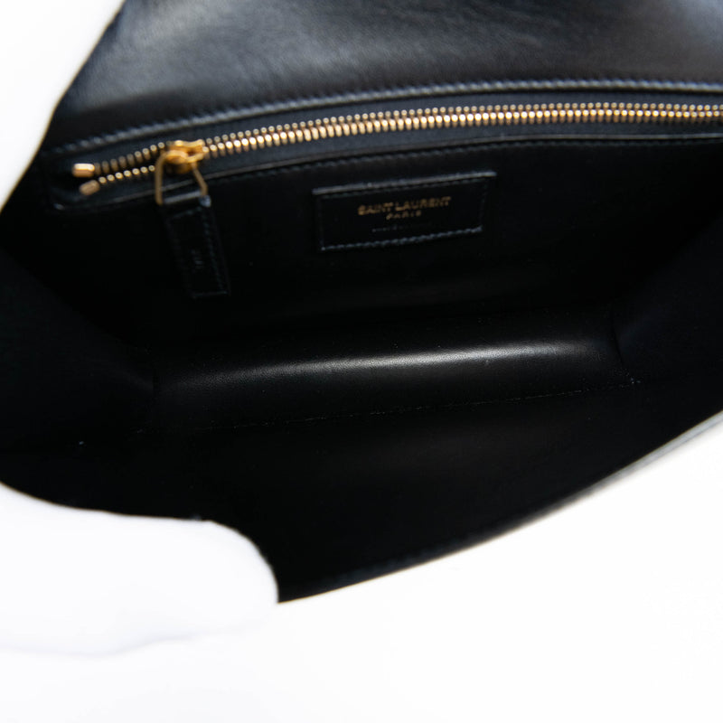 Saint Laurent Black Box Calfskin Tuc Chain Shoulder Bag