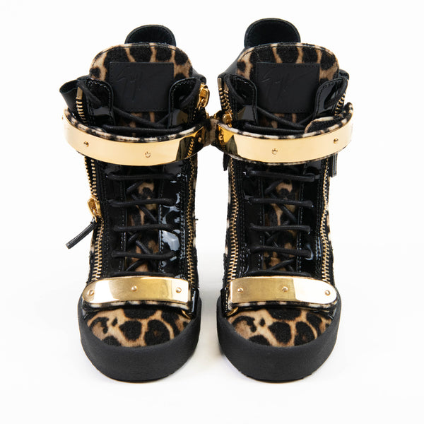 Giuseppe Zanotti Calf Hair Leopard Cheetah Print High Tops Size 37