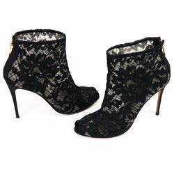 Dolce and Gabbana Black Lace and Mesh Ankle Boots Size 36.5