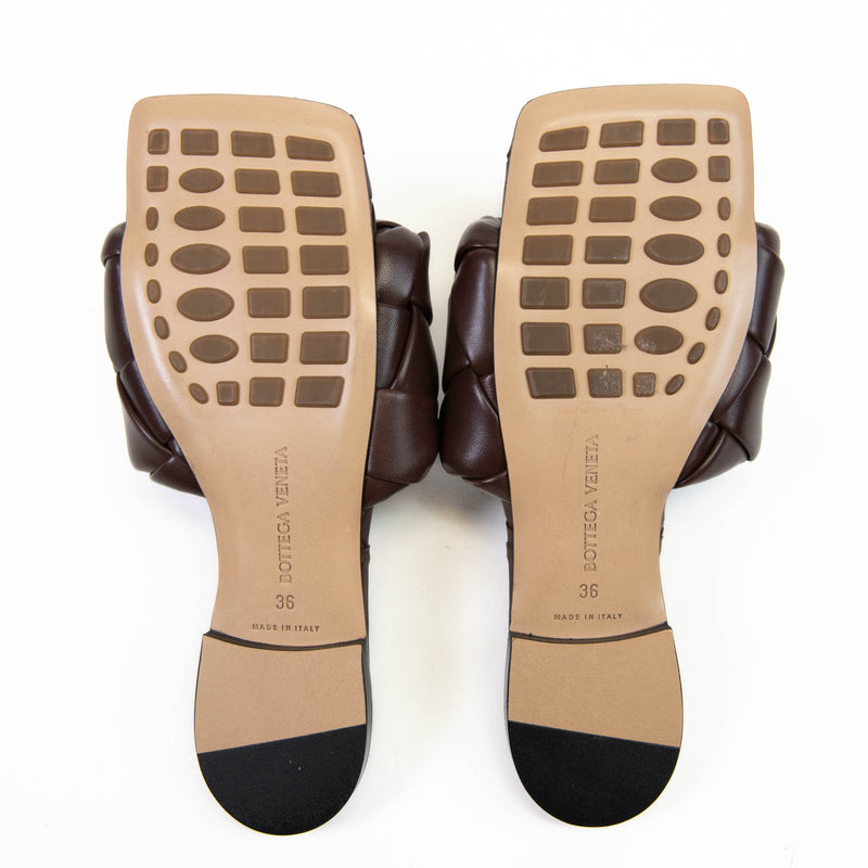 Bottega Veneta Brown Intrecciato Weave Leather Slides Size 36