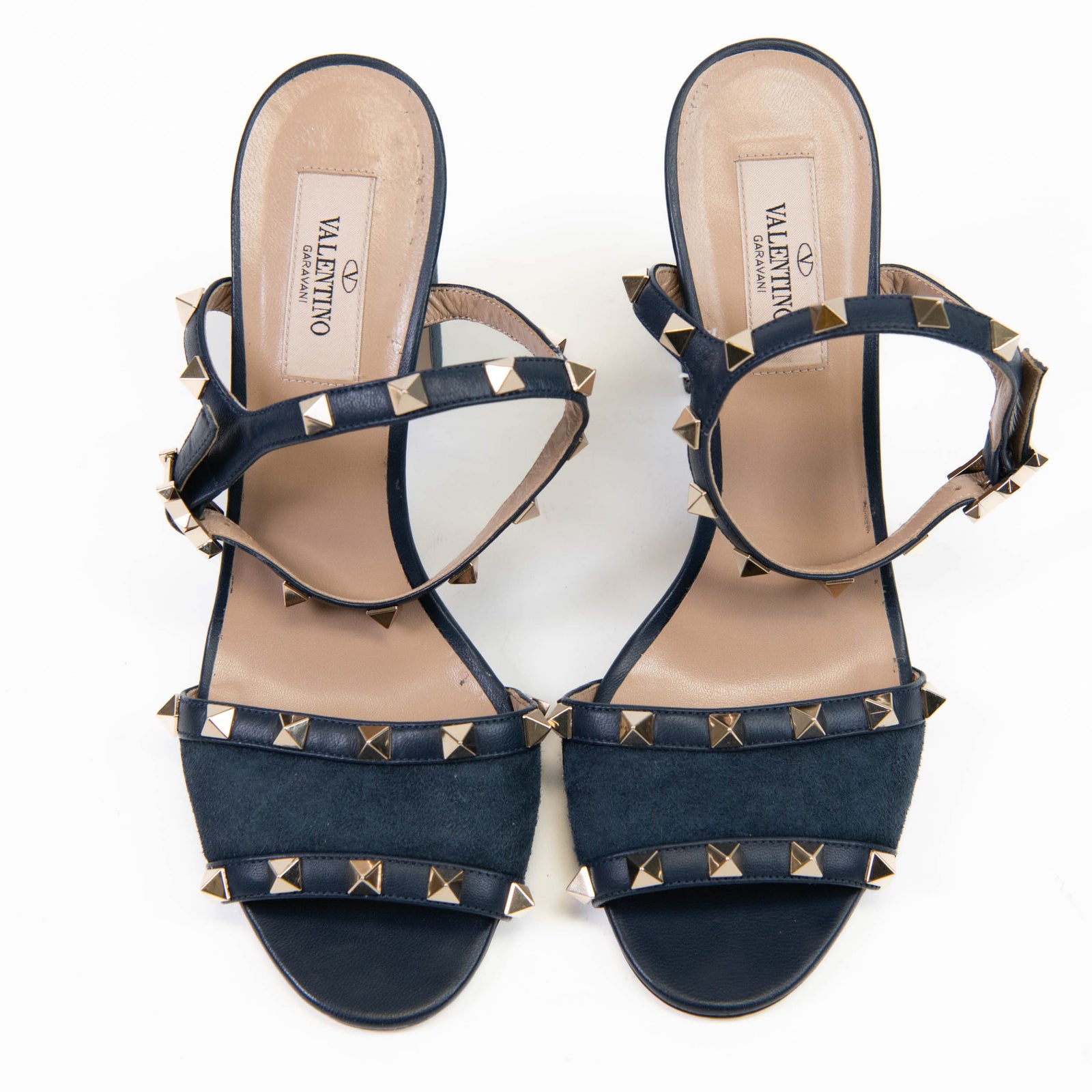 Valentino Blue Suede Studded Accents Sandals Size 37 On Que Style