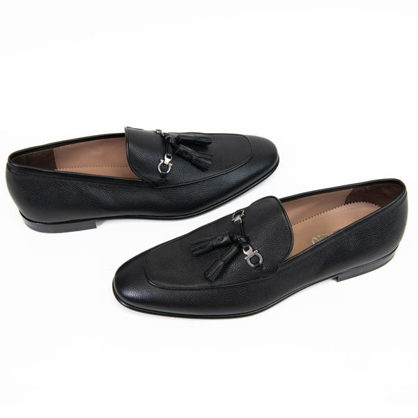 Salvatore  Ferragamo Black Gancini Tassel Leather Loafers Size 9.5