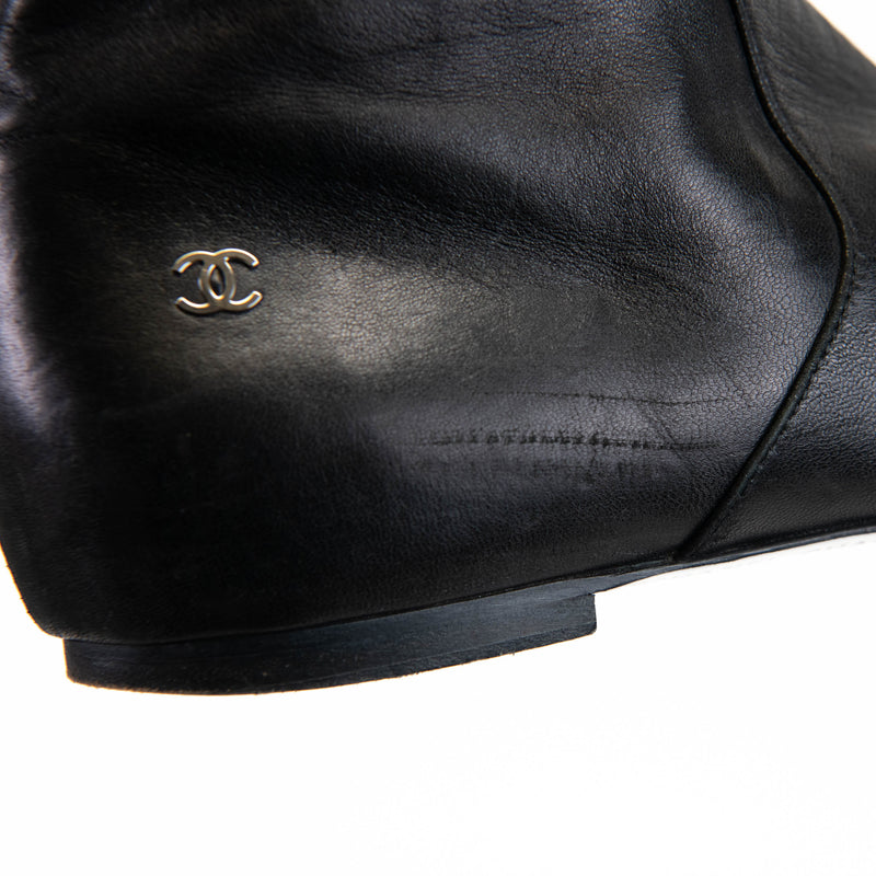 Chanel Interlocking CC Logo Black Leather Riding Boots Size 36.5