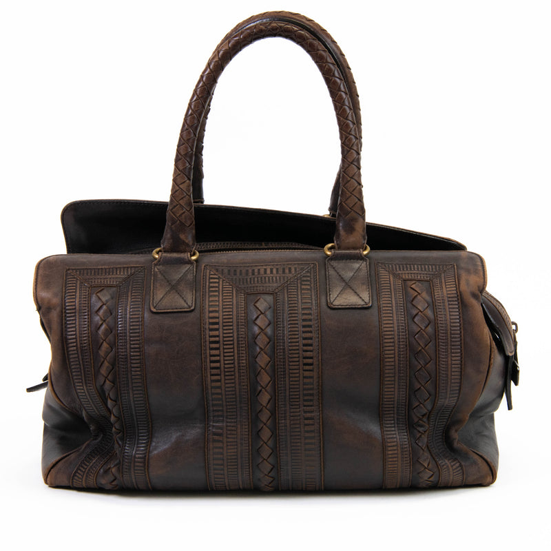 Bottega Veneta Brown Leather Travel Bag