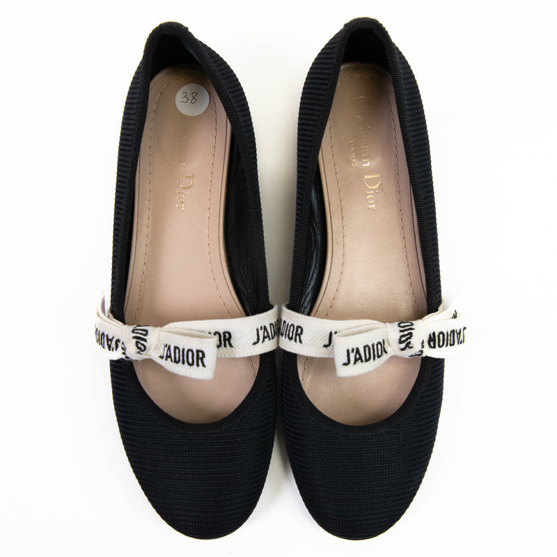 Christian Dior Black Fabric Ribbon Embroidered J'Adior Ballet Flats 38