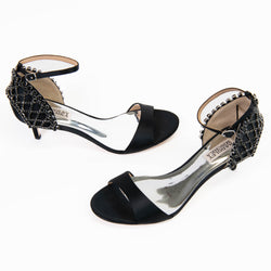 Badgley Mischka Women's Black Satin Adora Heeled Sandals Size 7.5