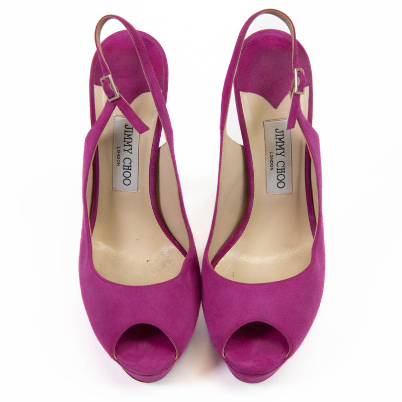 Jimmy Choo Purple Suede Peep Toe Slingback Pumps Size 40