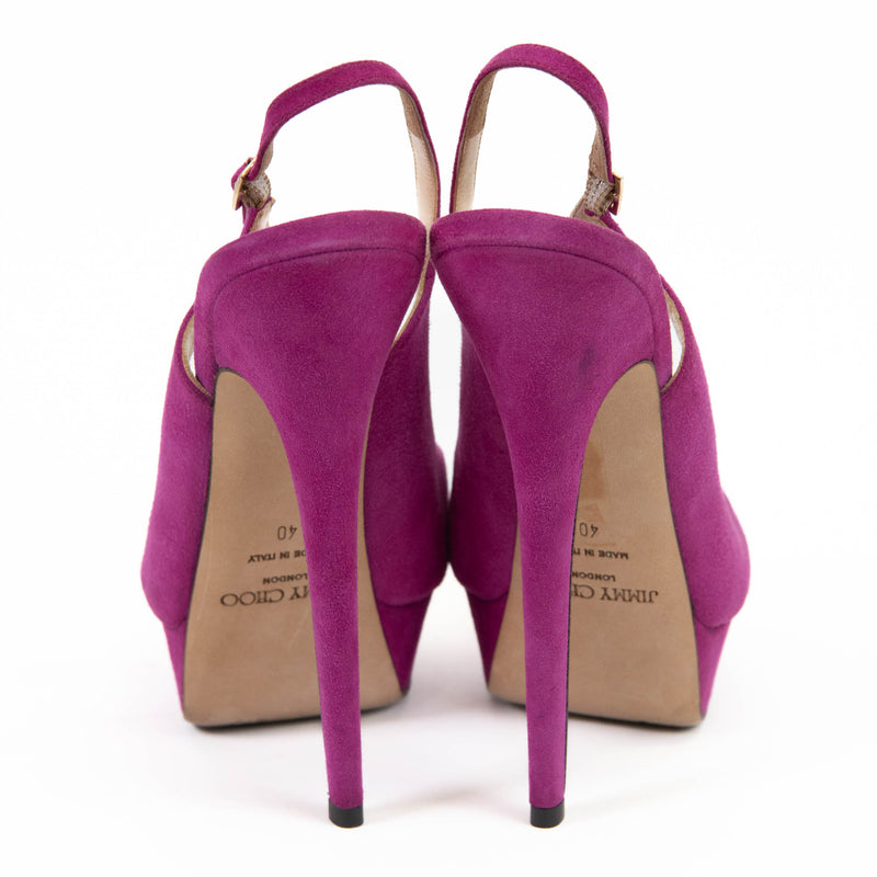 Jimmy Choo Purple Suede Peep Toe Slingback Pumps Size 40