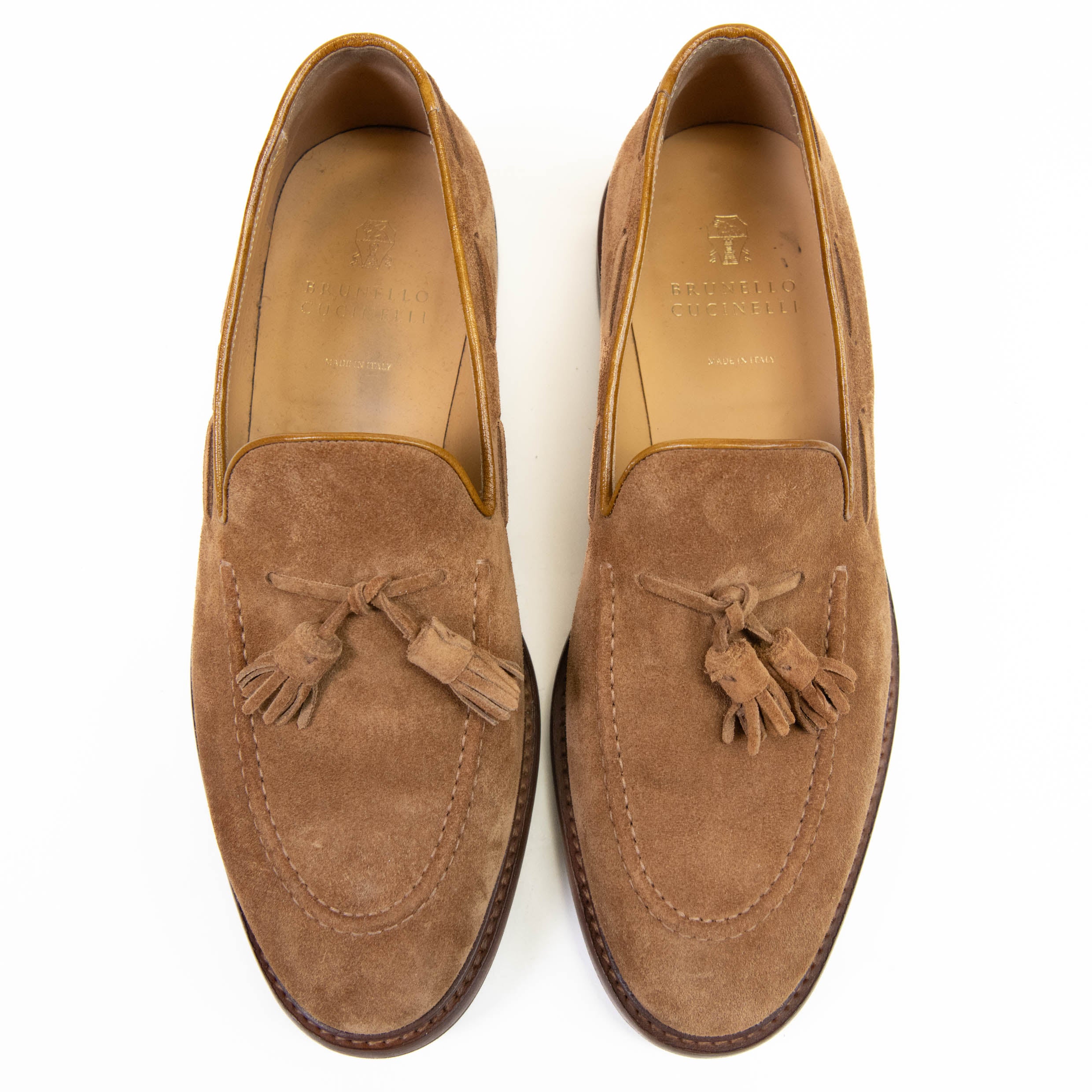 Men's Brunello Cucinelli Tan Suede loafers with tassels Size