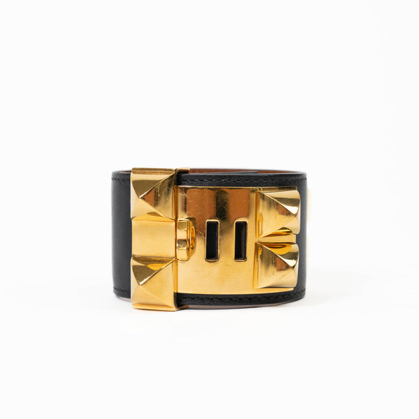 Hermes Black Box Leather Collier de Chien CDC Bracelet S