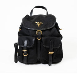 Prada Black Saffiano Trimmed Tessuto Drawstring Backpack