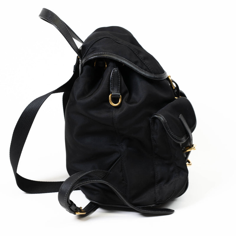 Prada Black Saffiano Trimmed Tessuto Drawstring Backpack