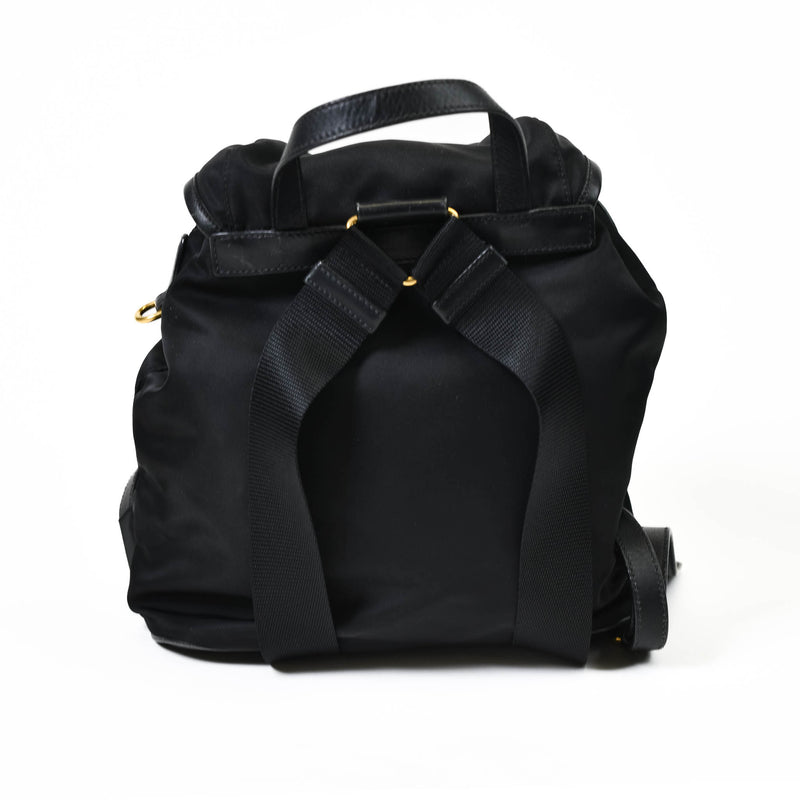 Prada Black Saffiano Trimmed Tessuto Drawstring Backpack