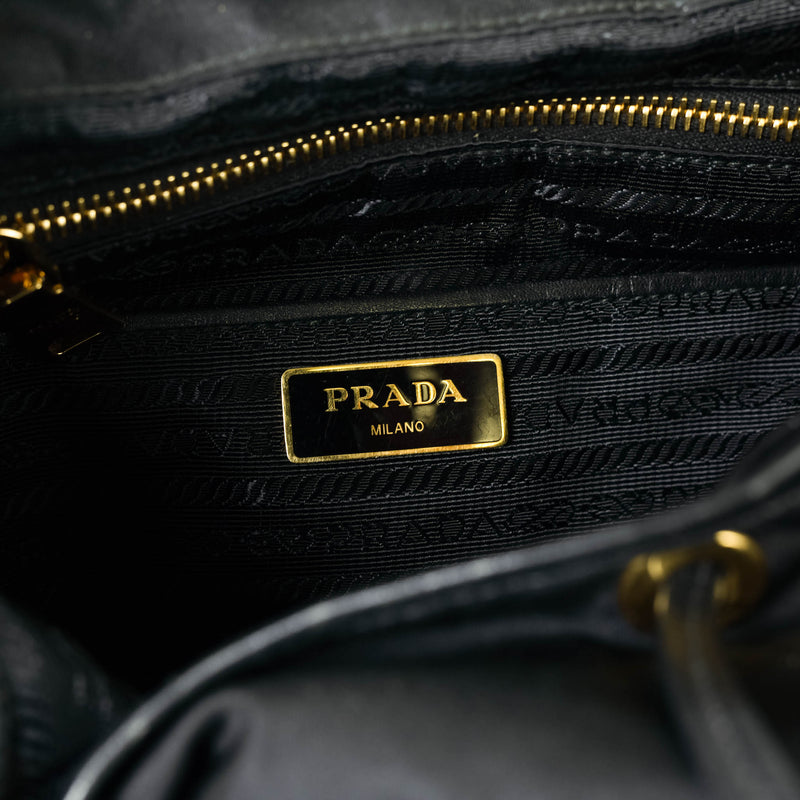 Prada Black Saffiano Trimmed Tessuto Drawstring Backpack