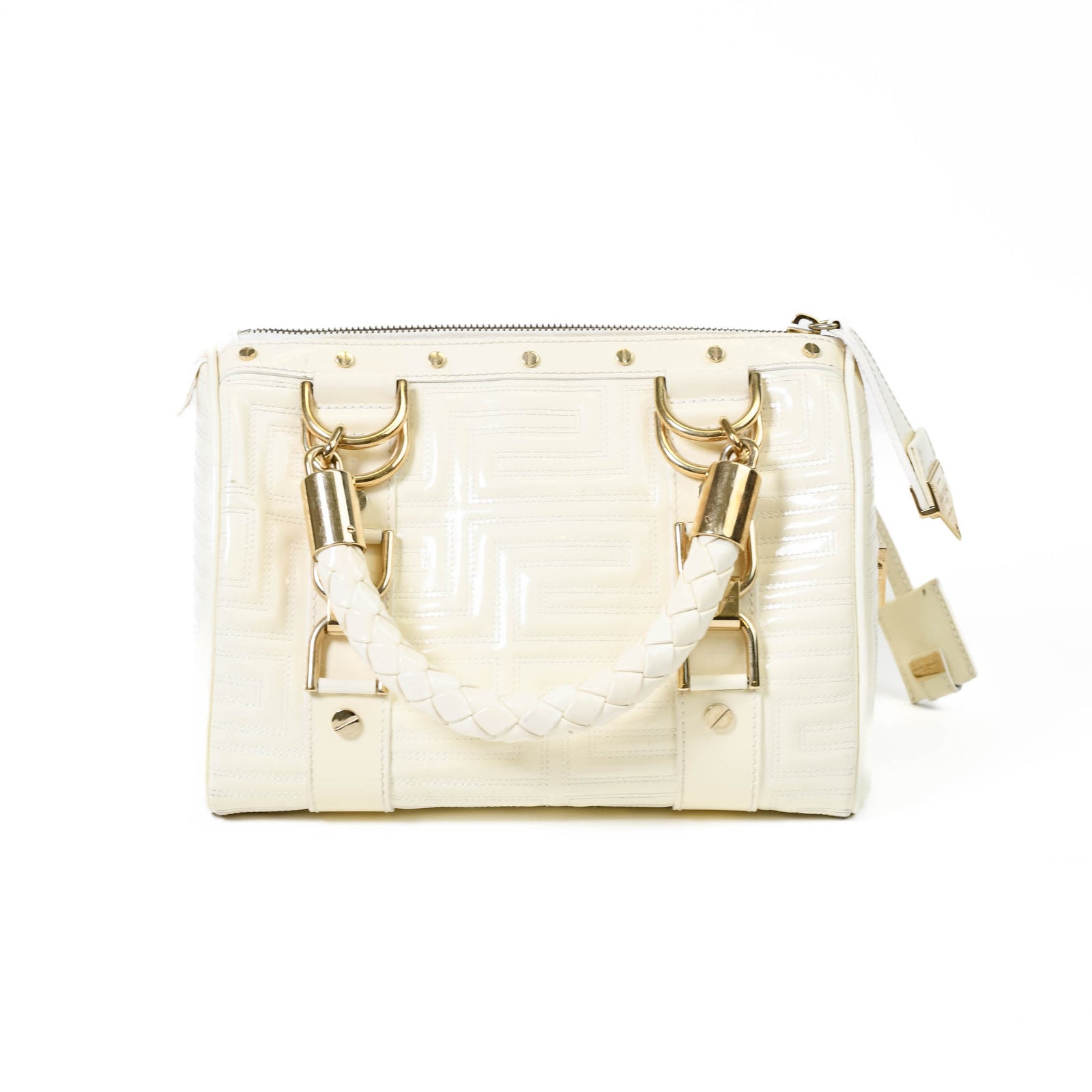 Gianni Versace Couture White Patent Leather Top Handle Bag On Que Style