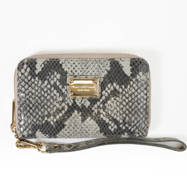 Michael Kors Zip Around Wallet Embossed Leather Reptile Gold Accents