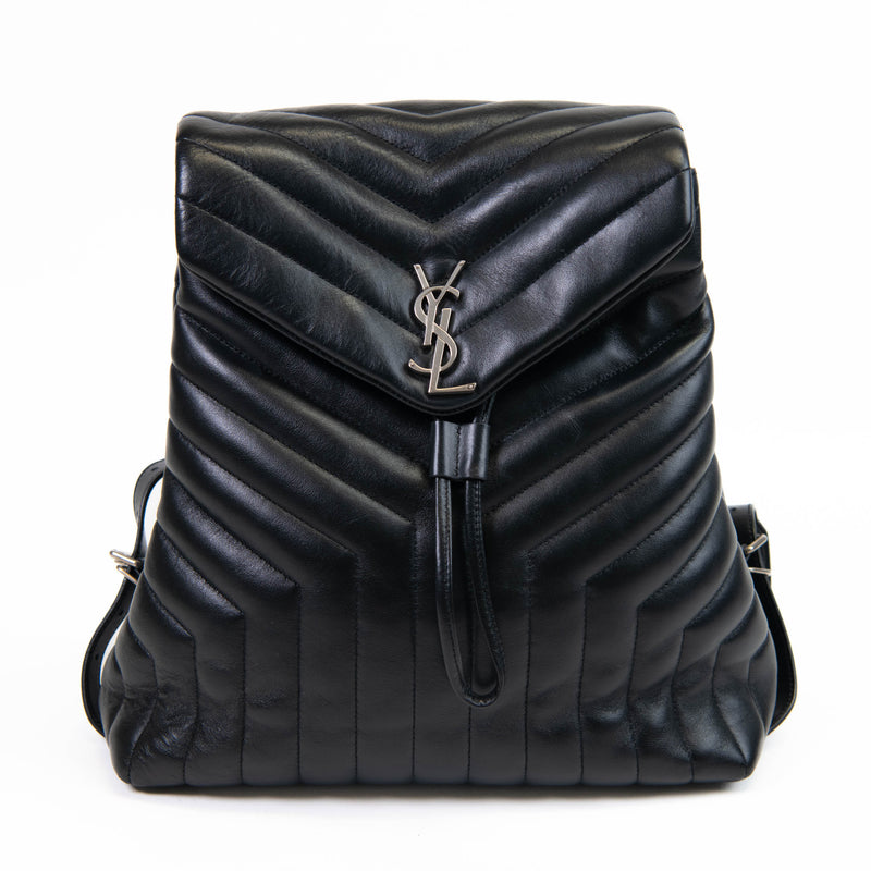 Saint Laurent Black Calfskin Y Quilted Monogram Medium Loulou Backpack