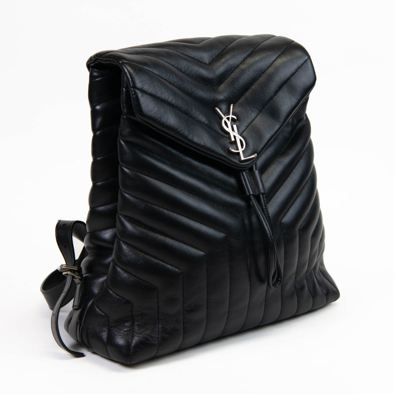 Saint Laurent Black Calfskin Y Quilted Monogram Medium Loulou Backpack