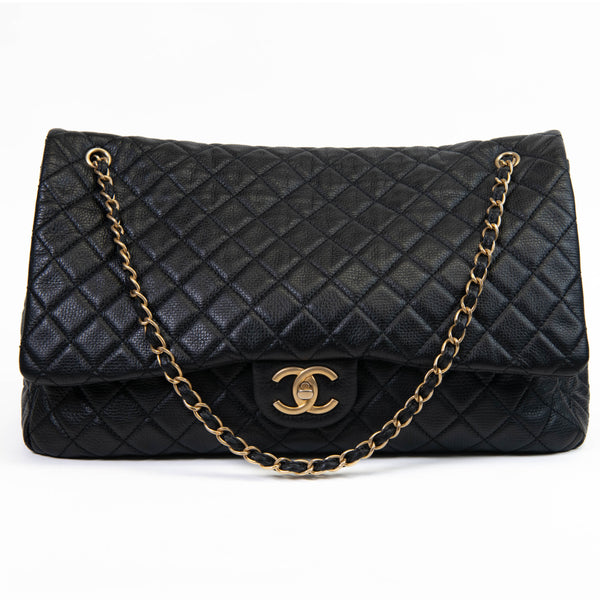 Chanel Black Calfskin Leather Quilted XXL Travel Flap Bag