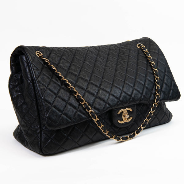 Chanel Black Calfskin Leather Quilted XXL Travel Flap Bag