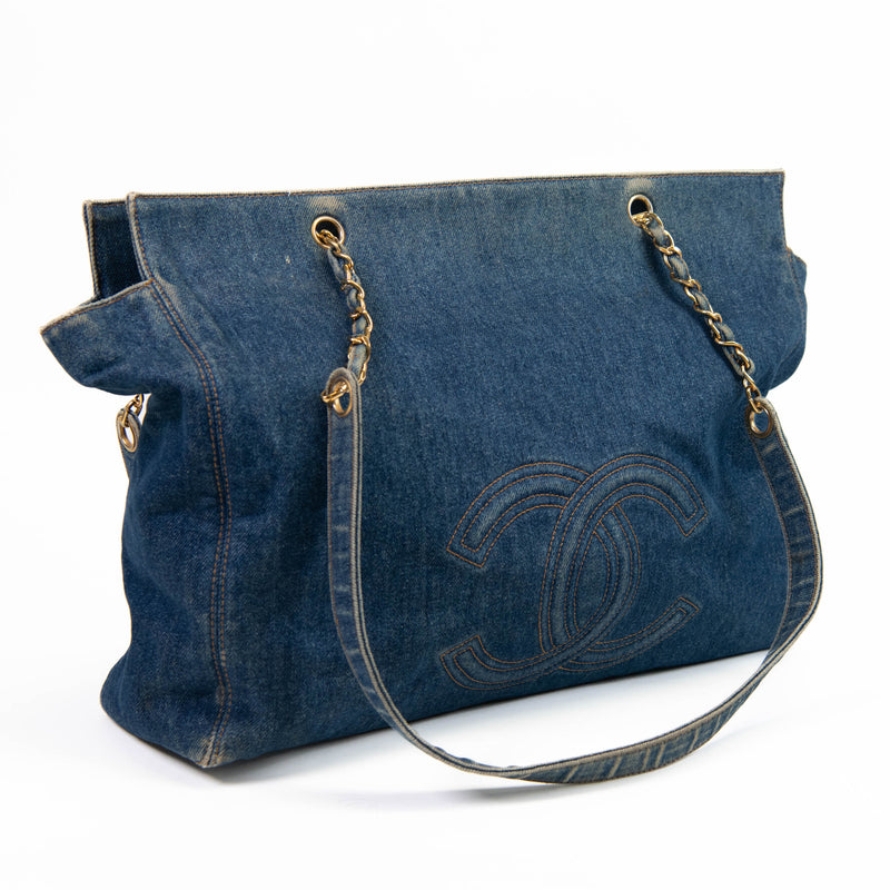 Vintage Chanel Blue Denim CC Shoulder Bag