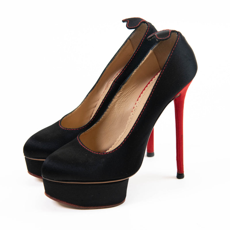 Charlotte Olympia Black Suede Josephine Platform Pumps Size 36.5